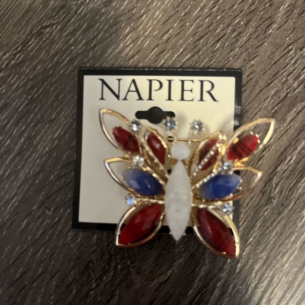 New Napier Red and Blue Enamel Butterfly Brooch